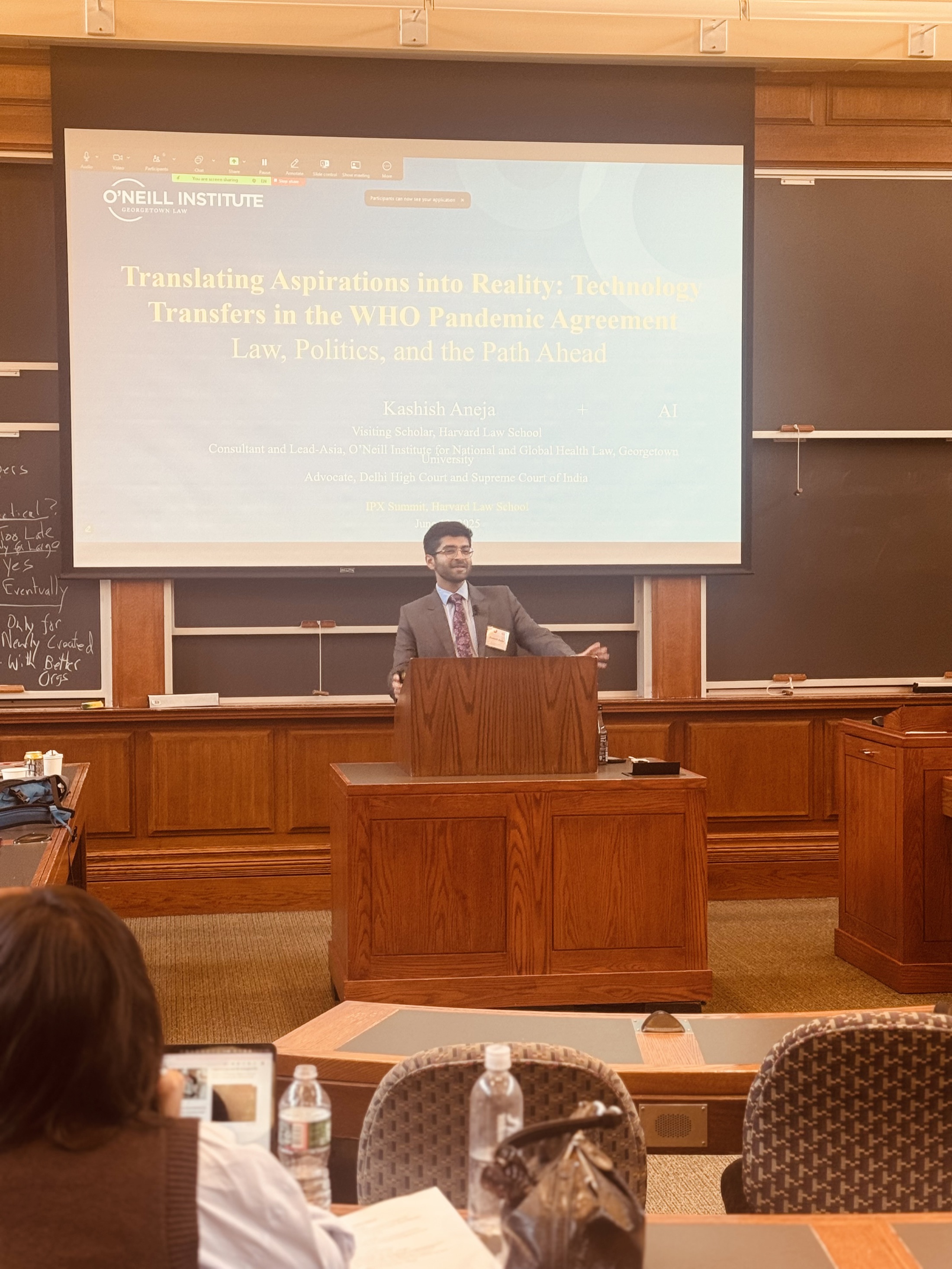 Kashish Aneja presenting at the IPX Summit, Harvard Law School