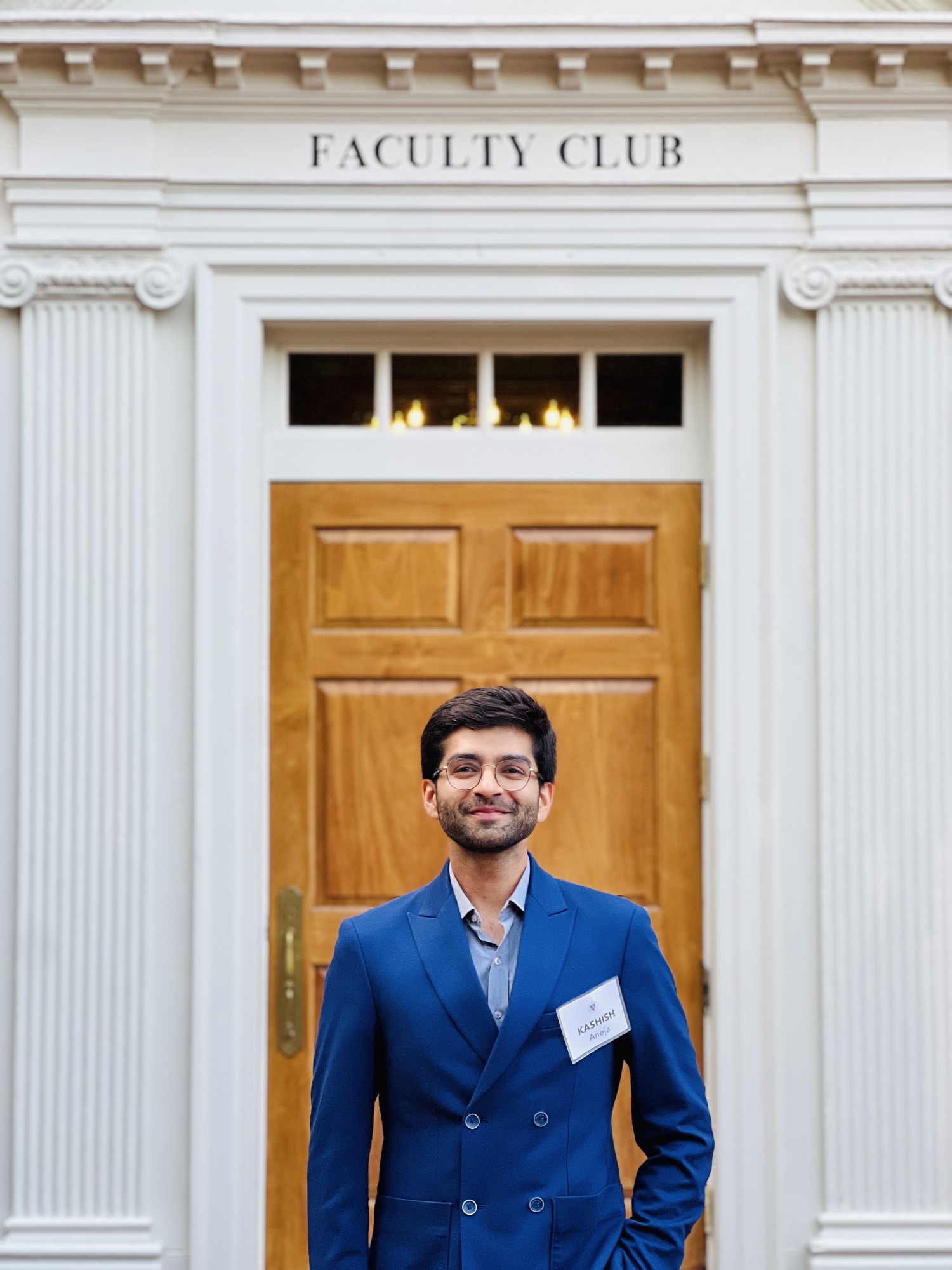 Kashish Aneja outside the Faculty Club